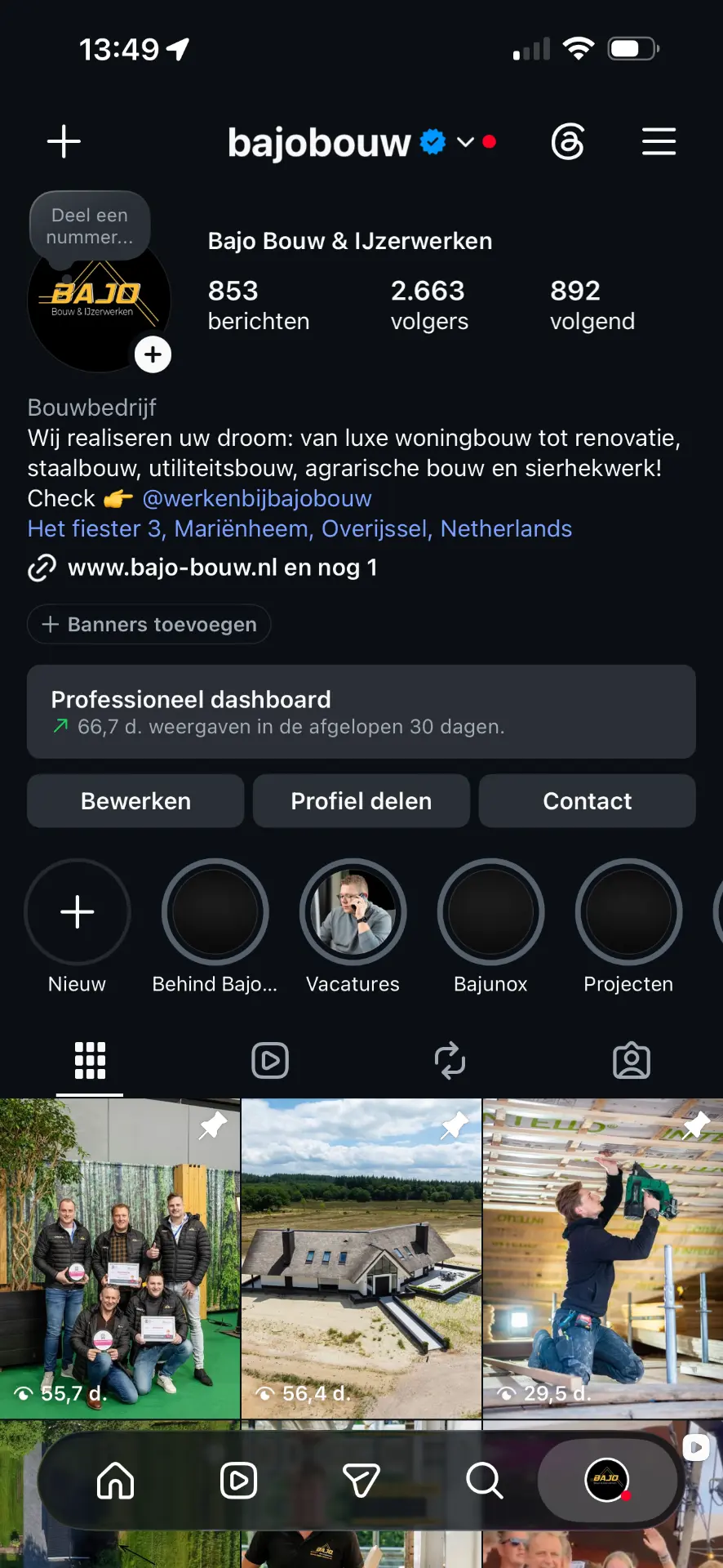 Instagram-profiel van Bajo Bouw & IJzerwerken