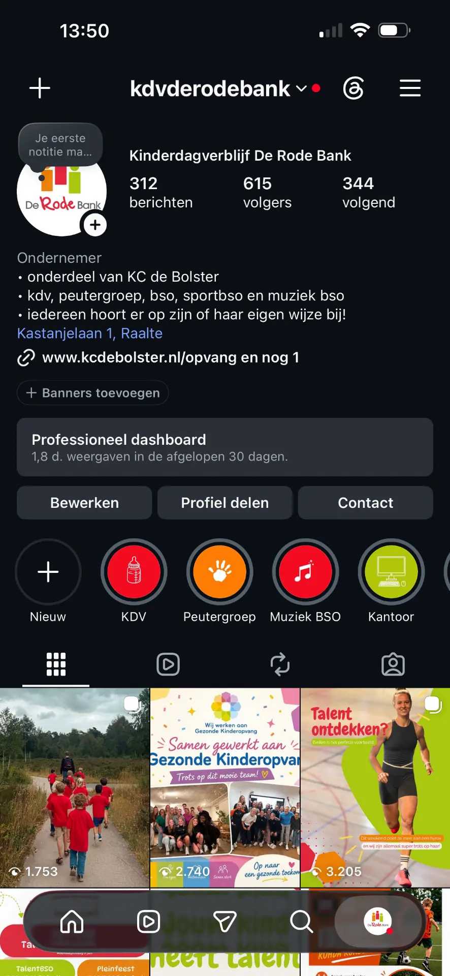 Instagram-profiel van KDV De Rode Bank