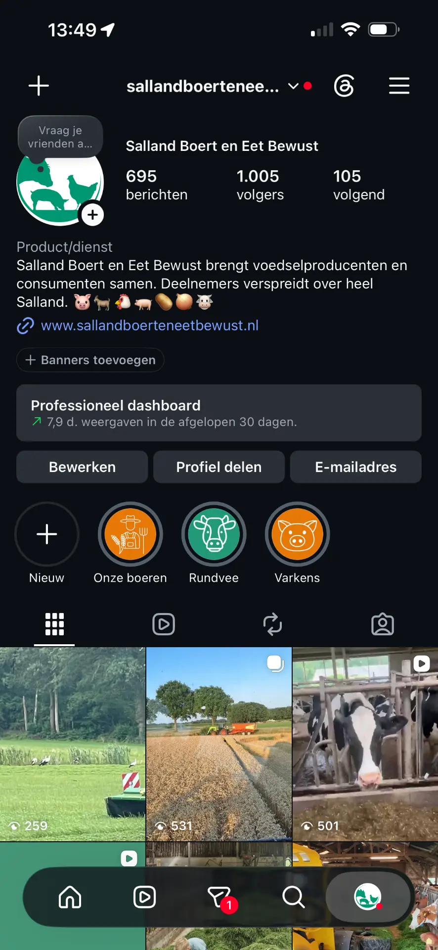 Instagram-profiel van Salland Boert en Eet Bewust