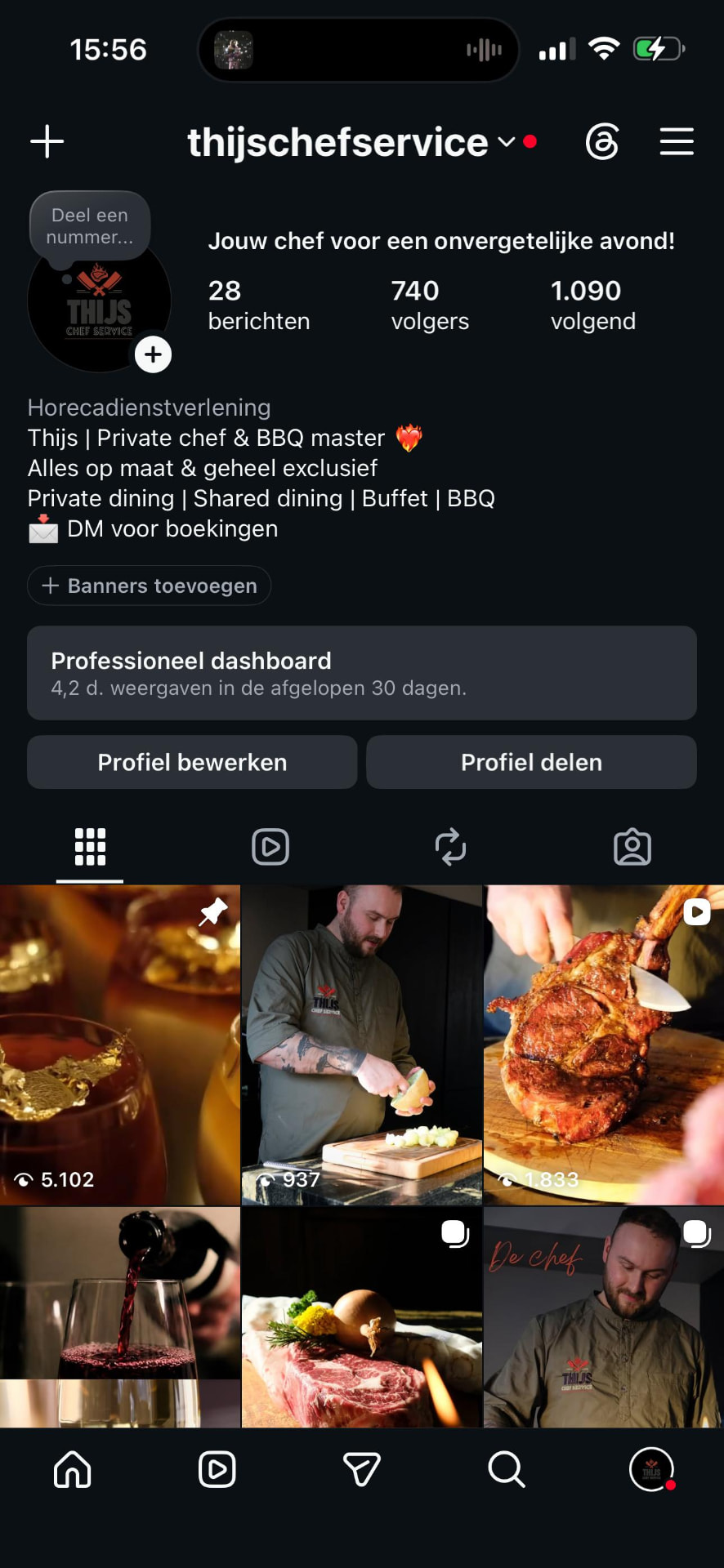 Instagram-profiel van Thijs Chef Service